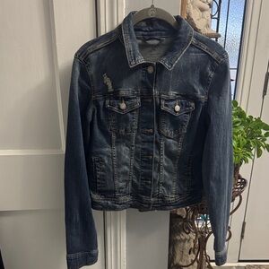 Classic Aeropostale Young Women's Dark Blue Distressed Denim Jacket size medium